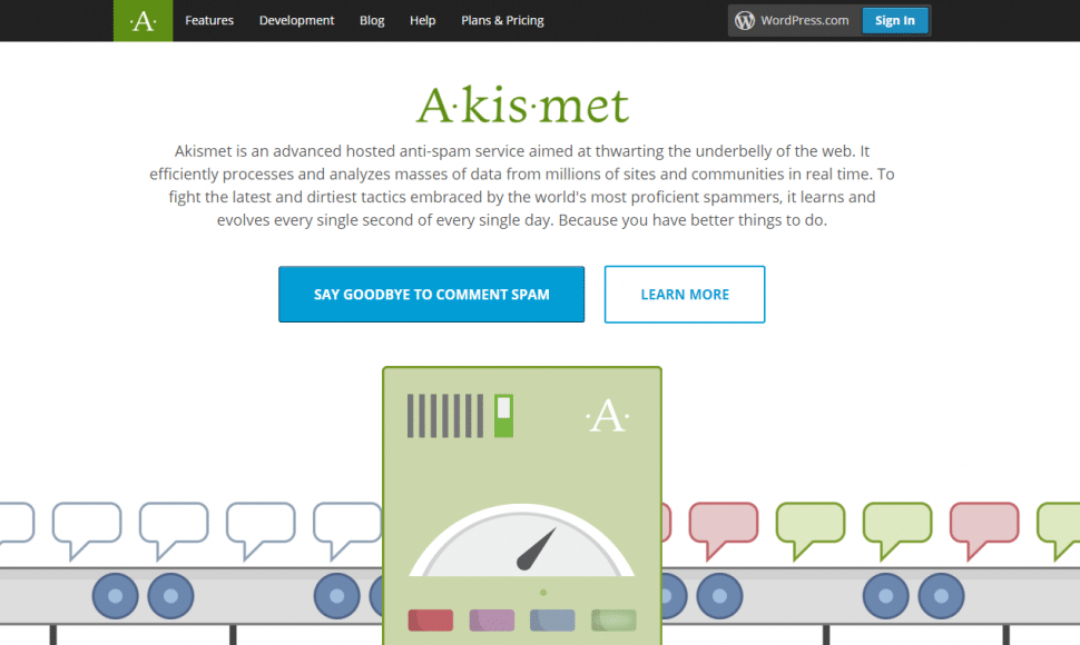 screenshot of Akismet home page