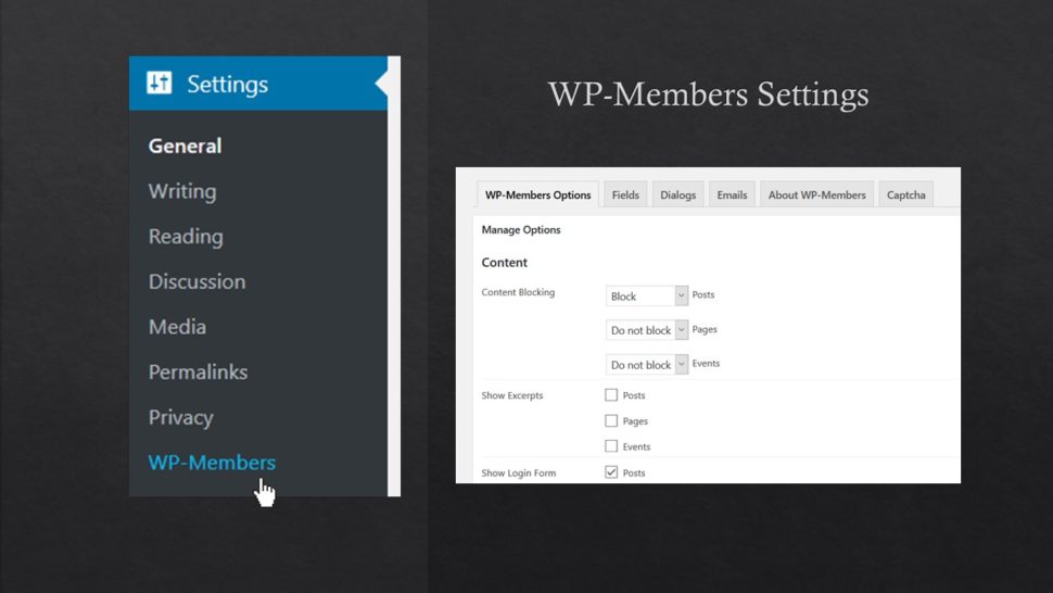 screenshot of WP-Members plugin options