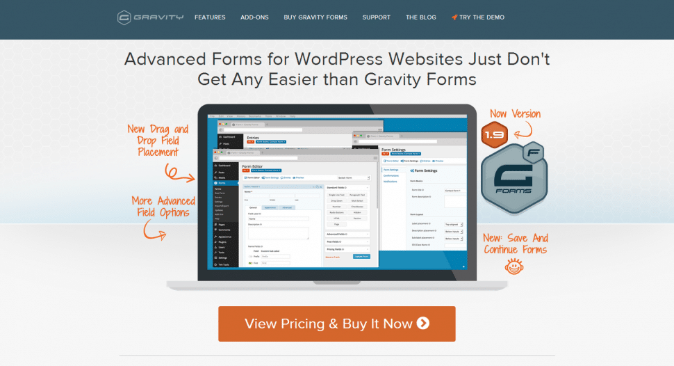 Gravity Forms Home Page Screenshot