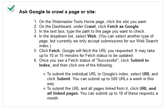 instructions to fetch site as Google