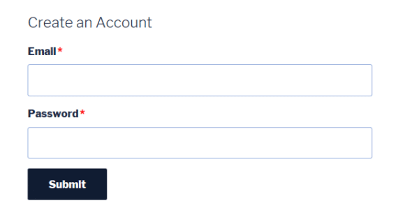 Registration form on the Gutenberg Test Site