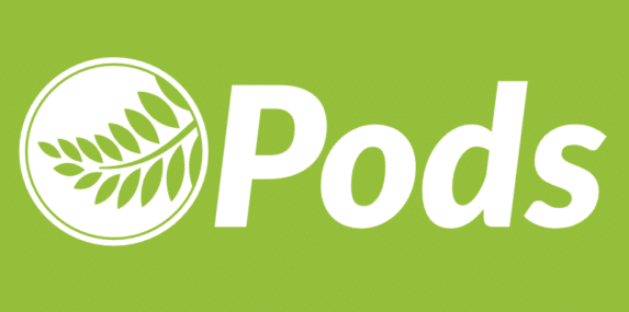 Pods Framework logo white on green